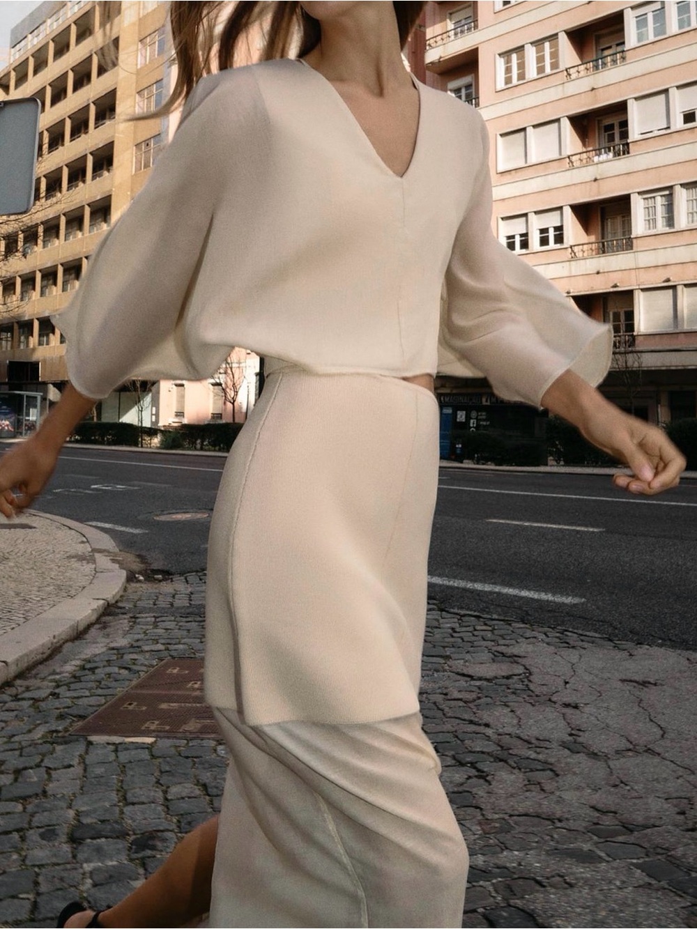 Zara Cream Midi Skirt and Top Matching Set